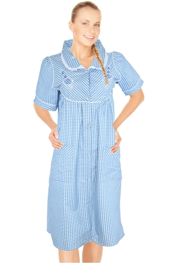 House Dresses for Women with Pockets - Lightweight Breathable Short Sleeve Muumuu & Nightgowns - Snap Front Housecoat and Dusters for Women Plus Size