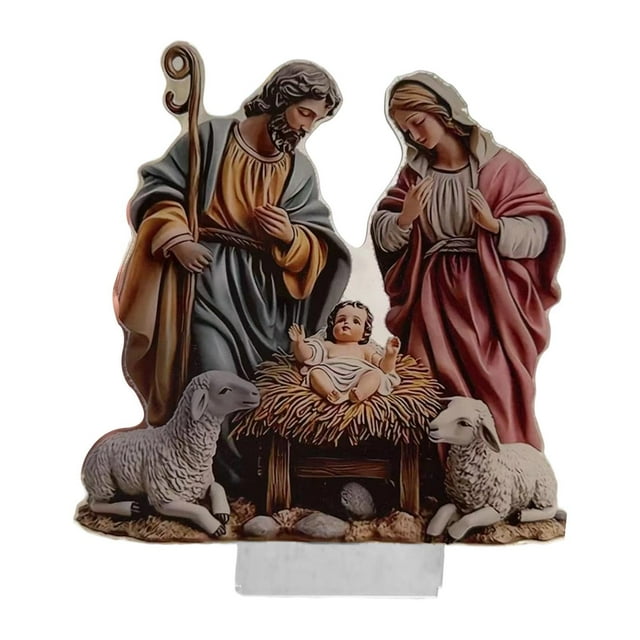 Nacimiento Escena Navideña Ornamento Sagrada Familia Modelo Acrílico Adorno Coleccionable Religioso Decoración de Mesa Adecuado para Regalar Decoració