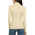 thumbnail image 4 of Women's Long Sleeve T-shirt Women Casual Solid Long Sleeve Mock Turtleneck Blouse Tops Slim Fit Stretchy Layer Tee Shirts,Beige Women's Long sleeve T-shirt XL, 4 of 5