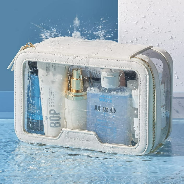 Camdeez Rownyeon Clear Makeup Case Toiletry Bag Multipurpose Travel Makeup Train Case Portable Cosmetic Organizer Transparent Storage Bag White