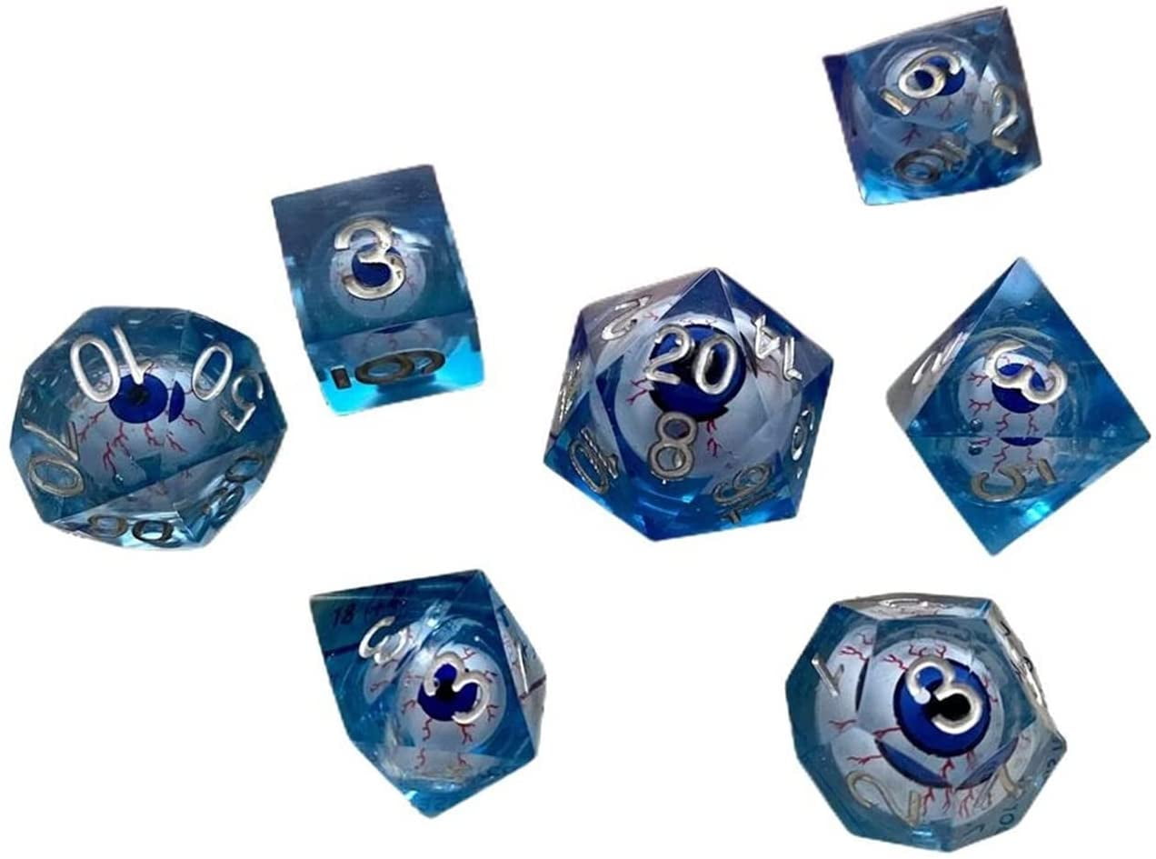 7 Pc Death Peeping Eyes Liquid Core Handmade Dice Set, DND Rotating