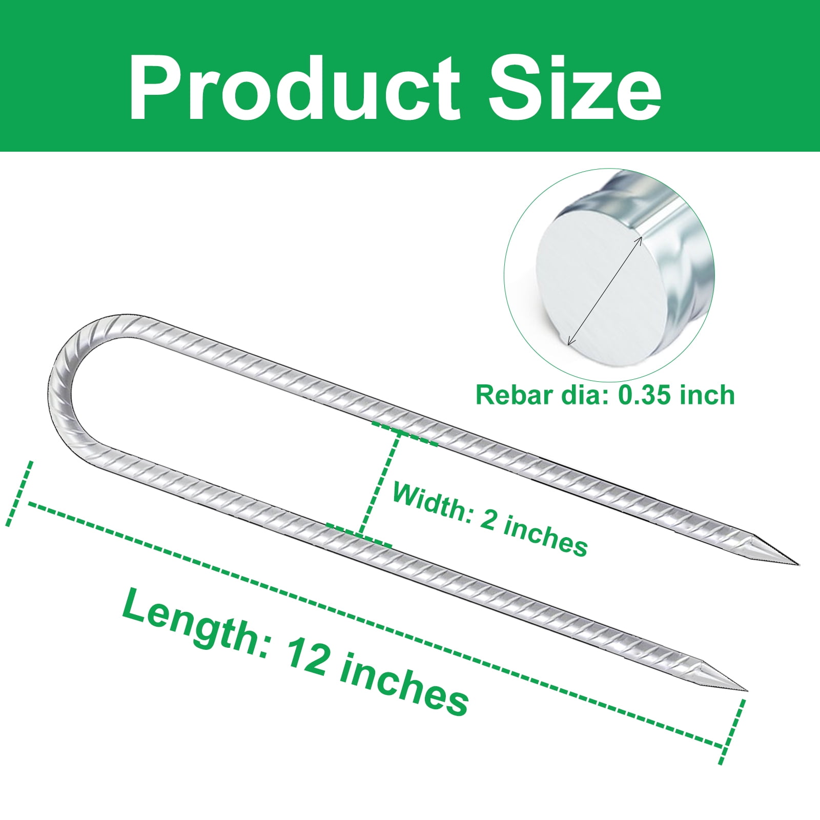 Trampolines Wind Stakes 12 Inch, U Shaped Rebar Stakes Heavy Duty, Safety Ground Anchor Galvanized Steel Wind Stakes for Camping Tents, Soccer Goals, Canopy, Garden, Yard, 8 Pack