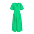 thumbnail image 4 of Erwazi Summer Dresses for Women Solid V Neck Puff Dress Waist Cinched Back Zipper Trendy Casual Style Daily Outdoor Activities Dresses, 4 of 7