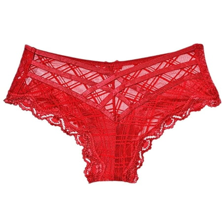 LARUYEKO Women s Mesh Strappy Plaid Straps Hollow Sexy Lace Transparent Briefs Women s Cotton Underwear High Waisted Ladies Full Coverage Panties High-Cut Stretch Cool Underwear