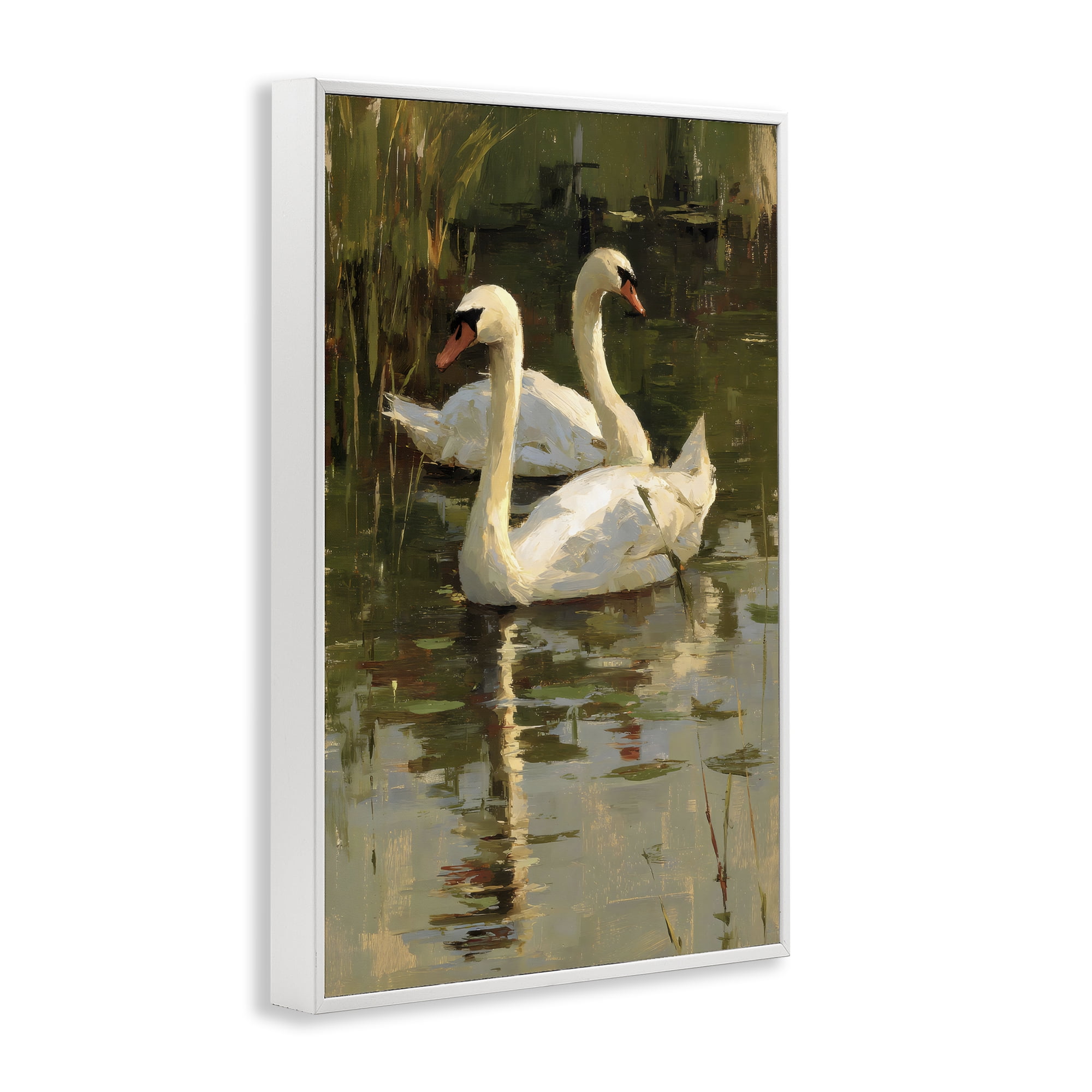 Stupell Industries Swans For A Swim White Framed Giclee Art, design by Petal Prints Design