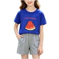 thumbnail image 2 of Amidoa Girls Summer Outfit Sets 2 Piece Graphic T-Shirt Short Sleeve and Casual Pants Set Kids Clothing Sets Blue Size 5T, 2 of 5