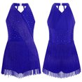 thumbnail image 5 of iiniim Girls Sleeveless Latin Dance Ballroom Rhinestones Tassels Fringed Leotard Dress Blue 16, 5 of 7