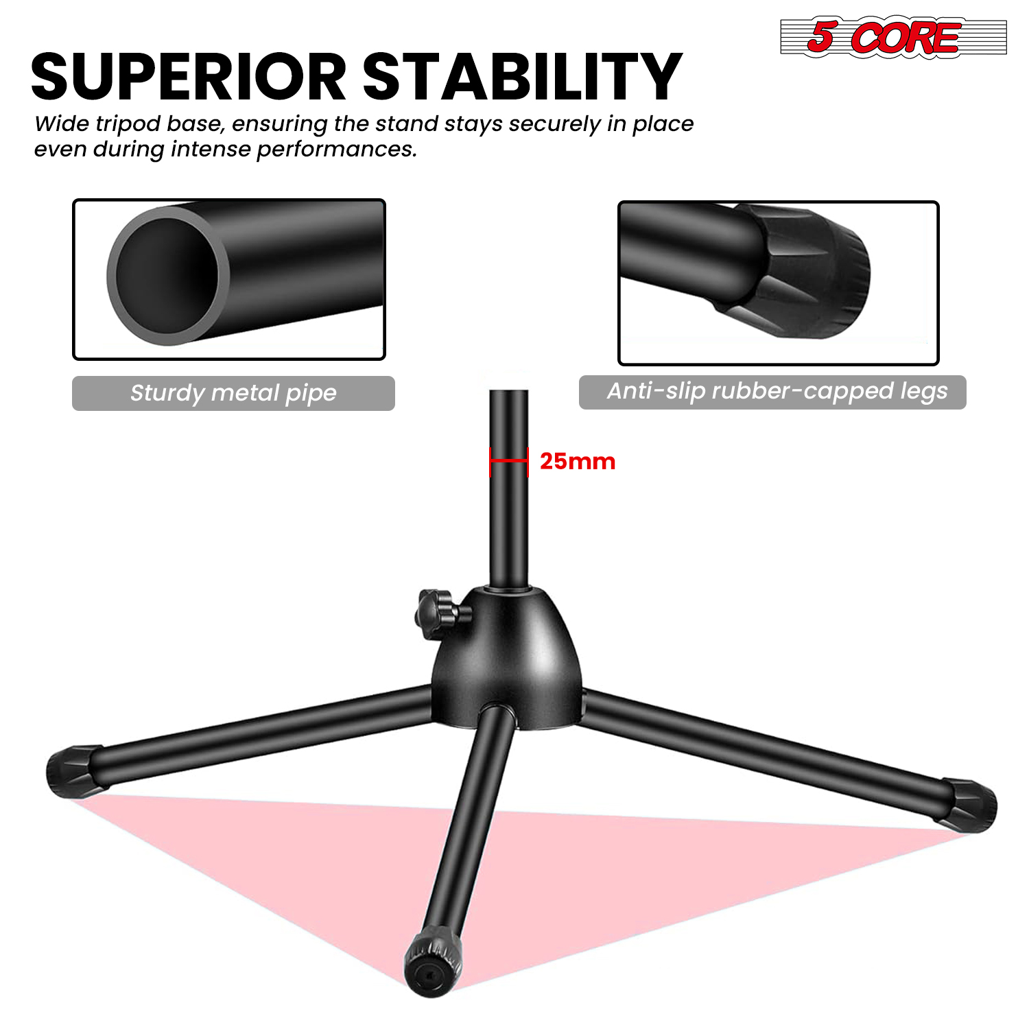 5 Core Microphone Stand Floor 2 Mic Clips Universal Height Adjustable Tripod Mic Stands w Boom Arm MS DBL 2 PCS