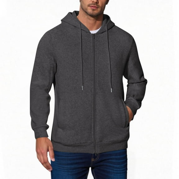 Dagegui Full Zip Hoodies for Men Drawstring Hooded Coat Sweatshirts Solid Long Sleeve Fleece Jackets with Pockets Dark Gray S