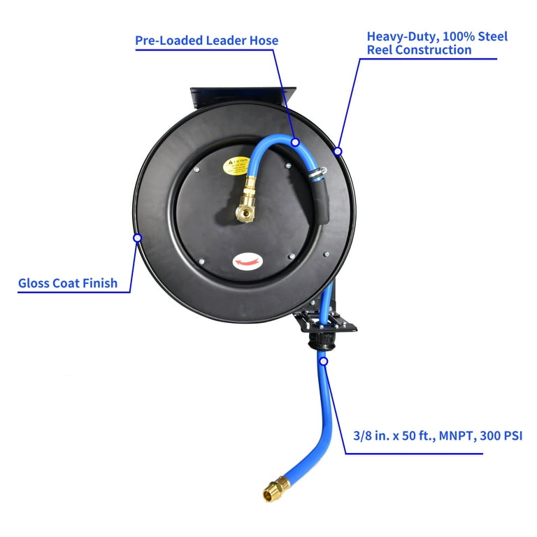 Air Hose Reel, With 3/8 Inch x 50' Ft,,max pressure 300psi,Black and blue