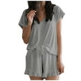 thumbnail image 2 of Wyongtao Pajamas for Women Short Sleeve V-Neck Sleepwear Two Piece Pj Sets with Shorts Casual Loungewear,Gray XL, 2 of 6