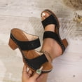 thumbnail image 2 of Xfvqtps Slide Sandals for Women Chunky Block Heel Open Toe Double Straps Hollow out Summer Heeled Sandals Black, 2 of 9