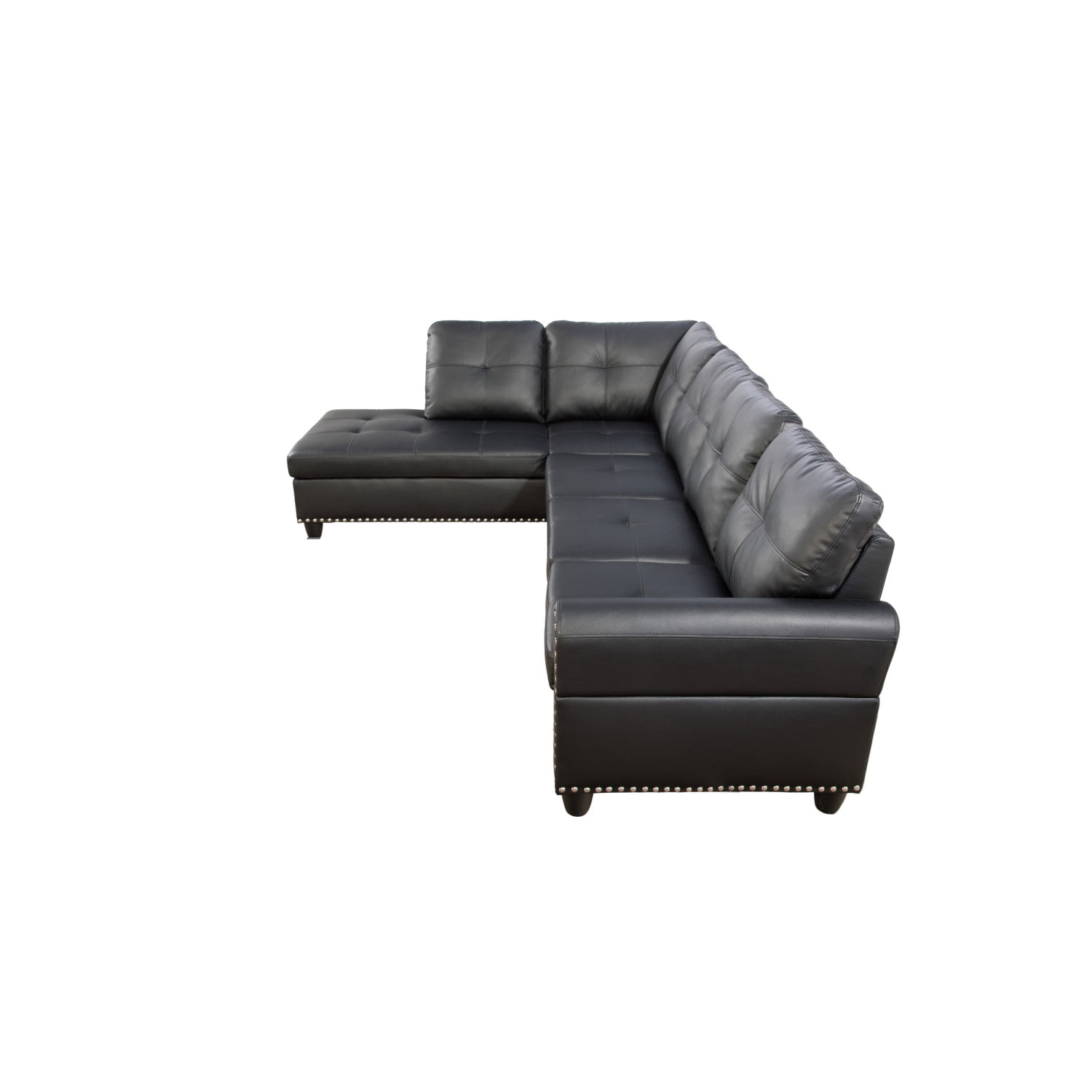 Hommoo L Shaped Flippable Backrest Sectional Couches and Sofas, 4-Seat Faux Leather Sectional Sofa Sets, Modern Living Room Furniture Sets, 15' Back Height, Black(No Ottoman)