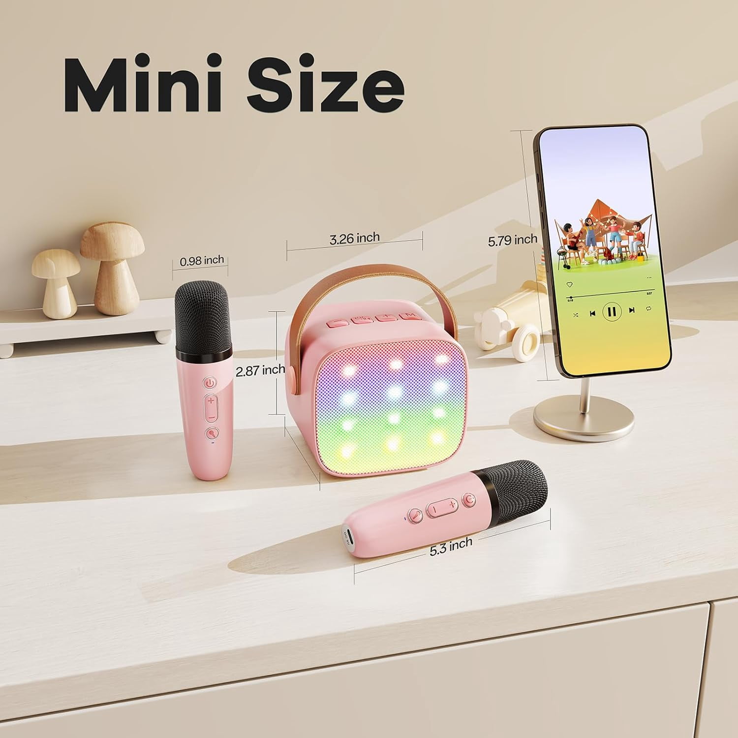 AmzDoer Mini Karaoke Machine for Kids Adults, Portable Bluetooth Speaker with 2 Wireless Microphones, TOP Birthday Gifts Toys for Girls Ages 3-12+ Years Old Toddler