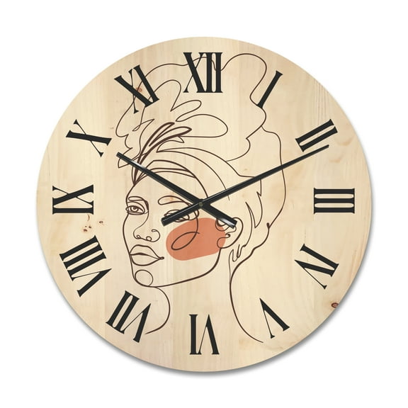 Designart 'One Line Portrait of Afro American Woman III' Modern Wood Wall Clock