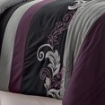 thumbnail image 3 of Chezmoi Collection Napa - Juego de Ropa de Cama de 7 Piezas con Bordado de Hojas de Lujo (King, Morado/Negro/Gris), 3 of 9