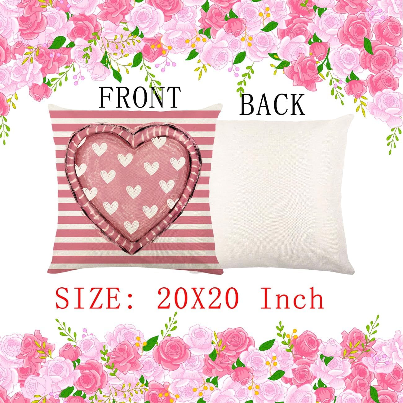 Valentines Day Pillow Covers 20 x 20 Inch Set of 4 Hello Valentine Love You More Pink White Stripes Heart Throw Pillows Decorative Cushion Cases Valentines Decor Pink