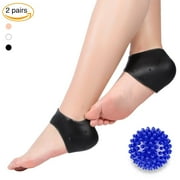 Plantar Fasciitis Gel Heel Protectors Heel Pads Kit,Cushions (Black+Black) +1 Foot Massage Ball