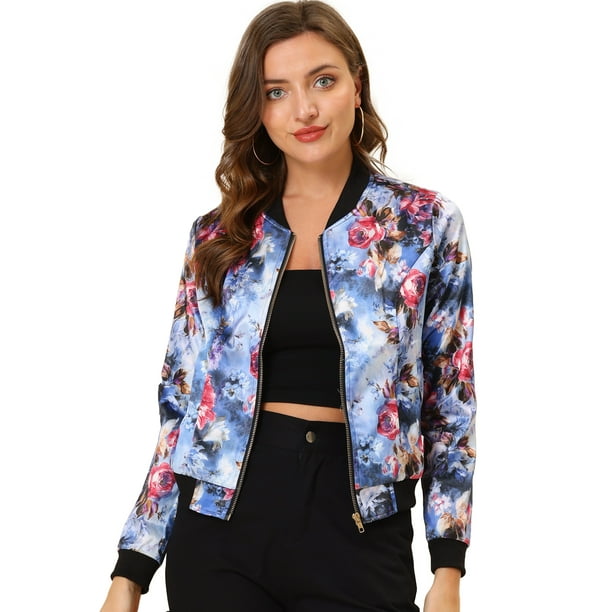 Dde San Patricio ChaqueDe Bombardero Floral LigeCon CremalleY Cuello Alto PaMujer Azul S