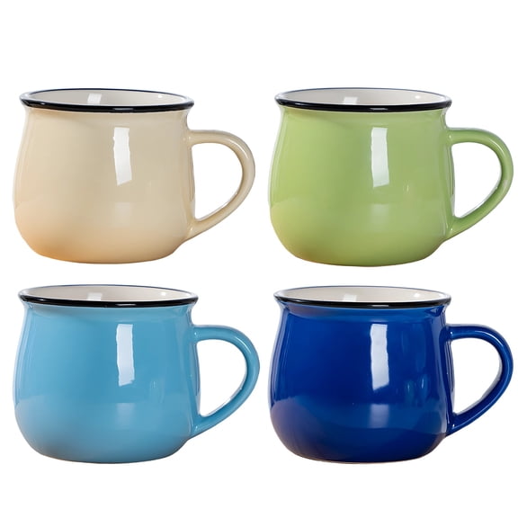 4 Pcs Ceramic Coffee Mugs Set, 13.5 fl oz / 400 ml Round Coffee Mugs with Handle, Macaron Color Milk Mugs, Large Coffee Mugs Set for Latte, Tea, Coffee, Hot Chocolate