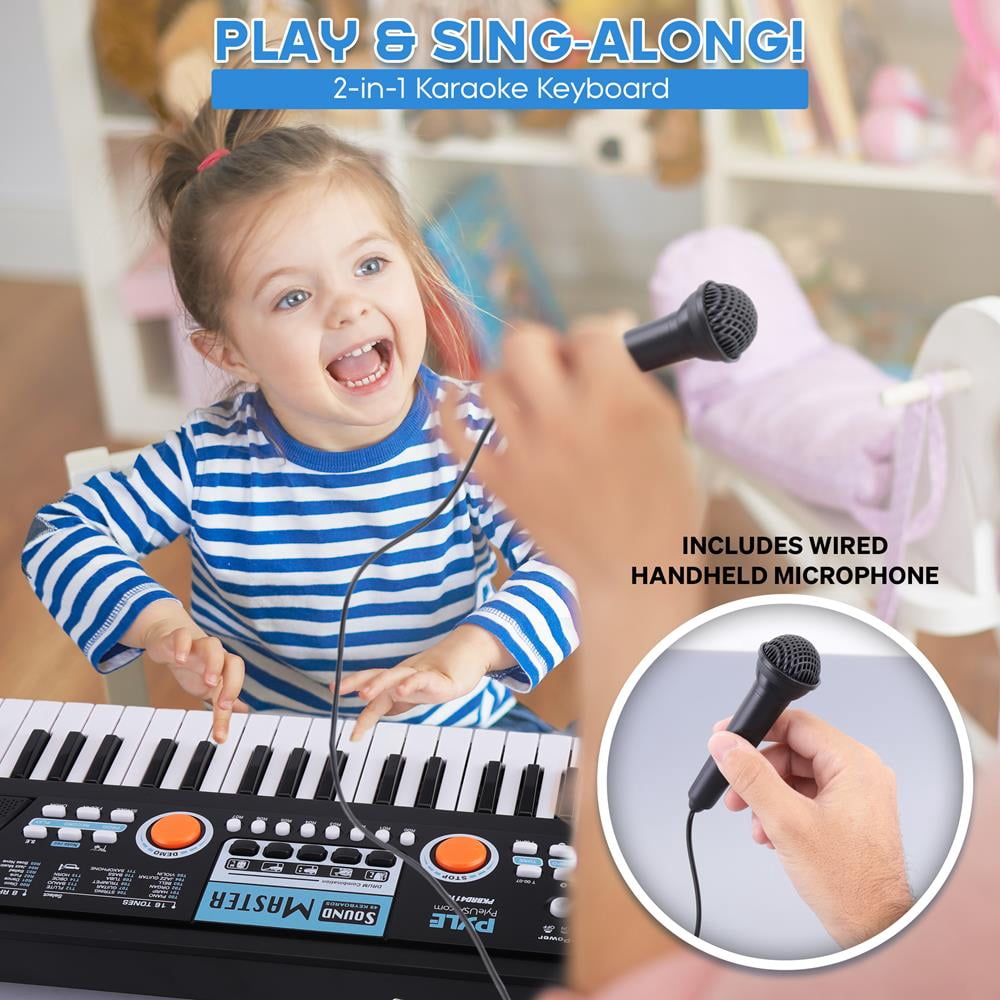 Digital Musical Karaoke Keyboard - Portable Electronic Piano Keyboard with Built-in Rechargeable Battery & Wired Microphone (49 Keys)