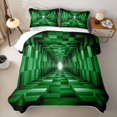thumbnail image 2 of Castle Fairy Geometric Cube Tunnel Twin Quilt Set 2 Pieces,Minimalist Block Twin Coverlet Set,Emerald Black,1 Bedspread and 1 Pillowcase, 2 of 7