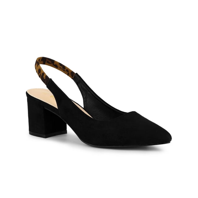 BLISSFUL STEP Women's Block Heel Pumps Slingback Heels Black 9