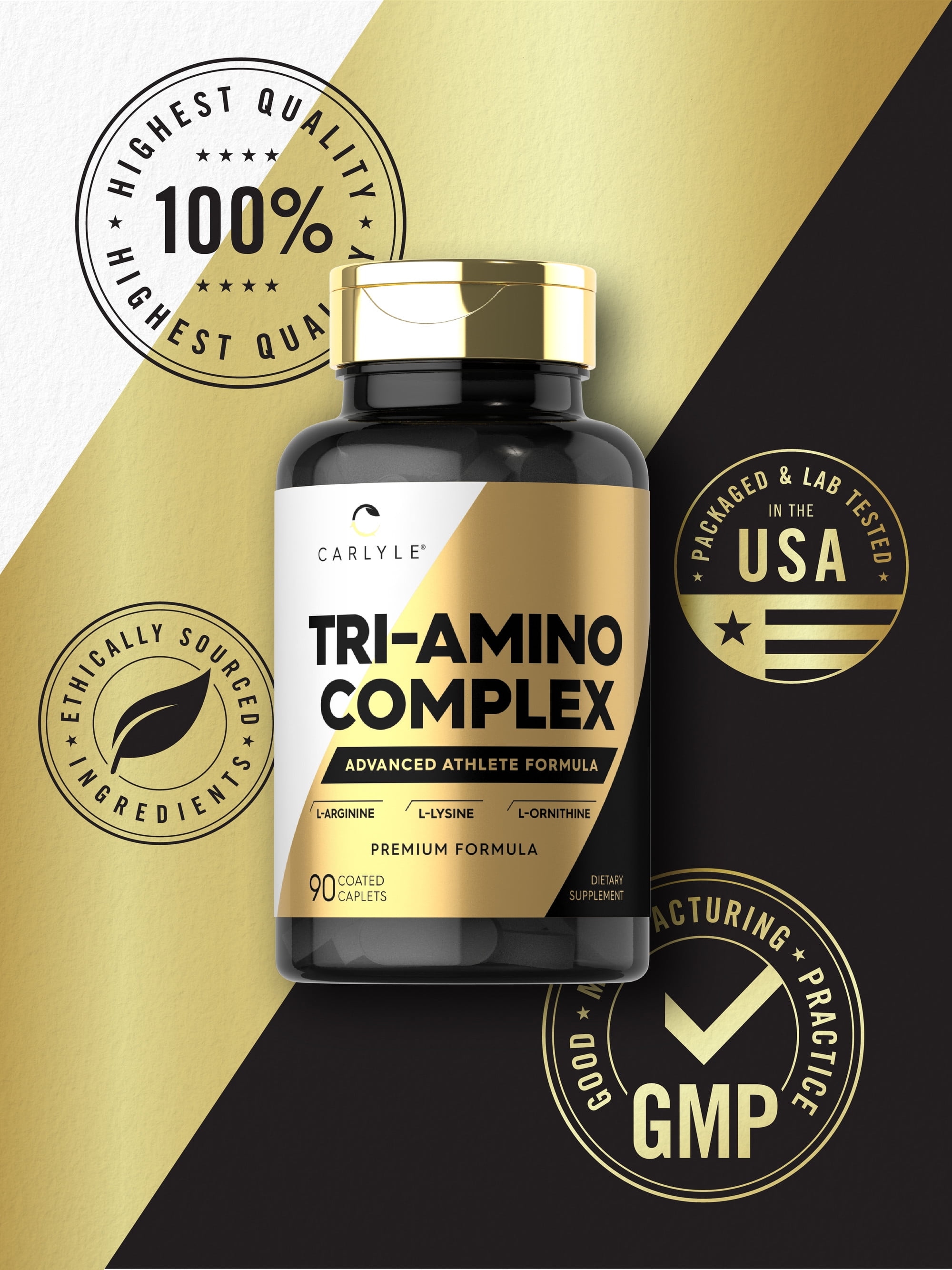 Tri-Amino L-Arginine, L-Ornithine, L-Lysine Supplement | 90 Caplets | by  Carlyle