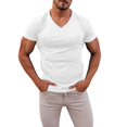 thumbnail image 2 of Men's Outdoor Solid V-Neck T-Shirt Casual Quick-Dry Breathable Moisture-Wicking Short-Sleeve Summer Active Tops,White,XXXL, 2 of 5