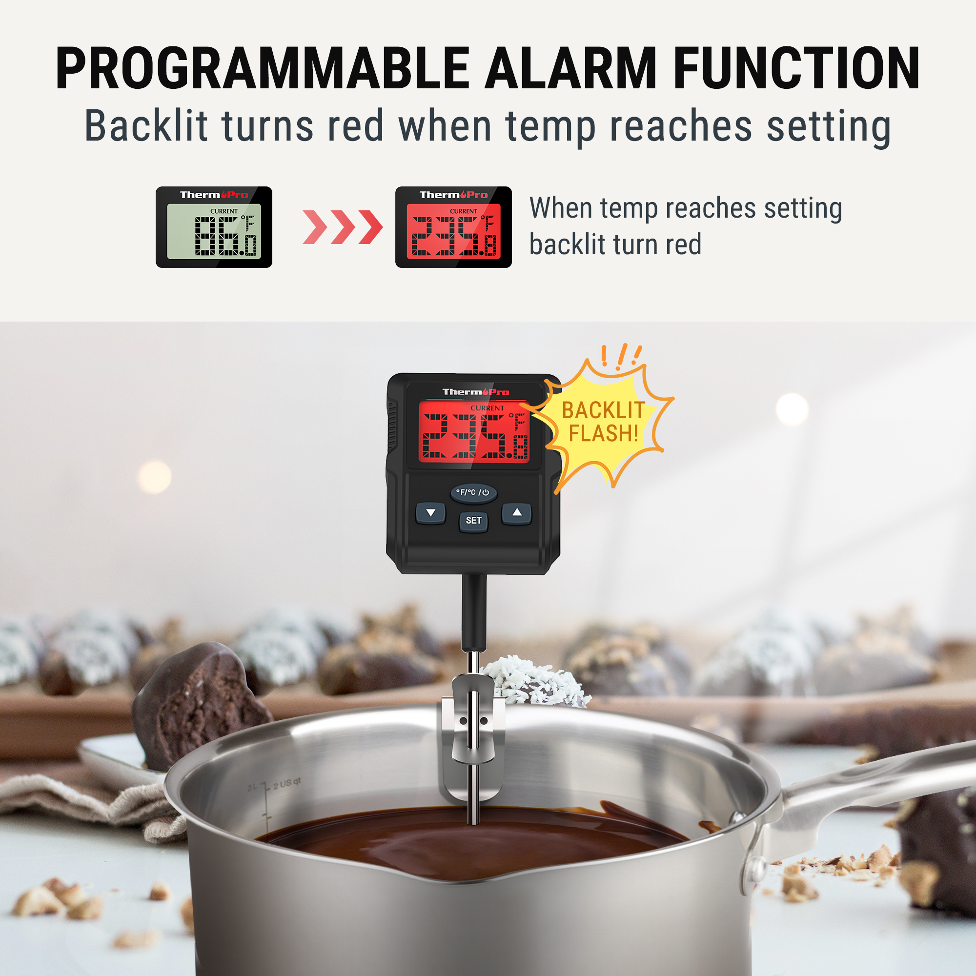 ThermoPro TP511W Waterproof Digital Candy Thermometer Programmable with Pot Clip for Deep Frying and Candy Making