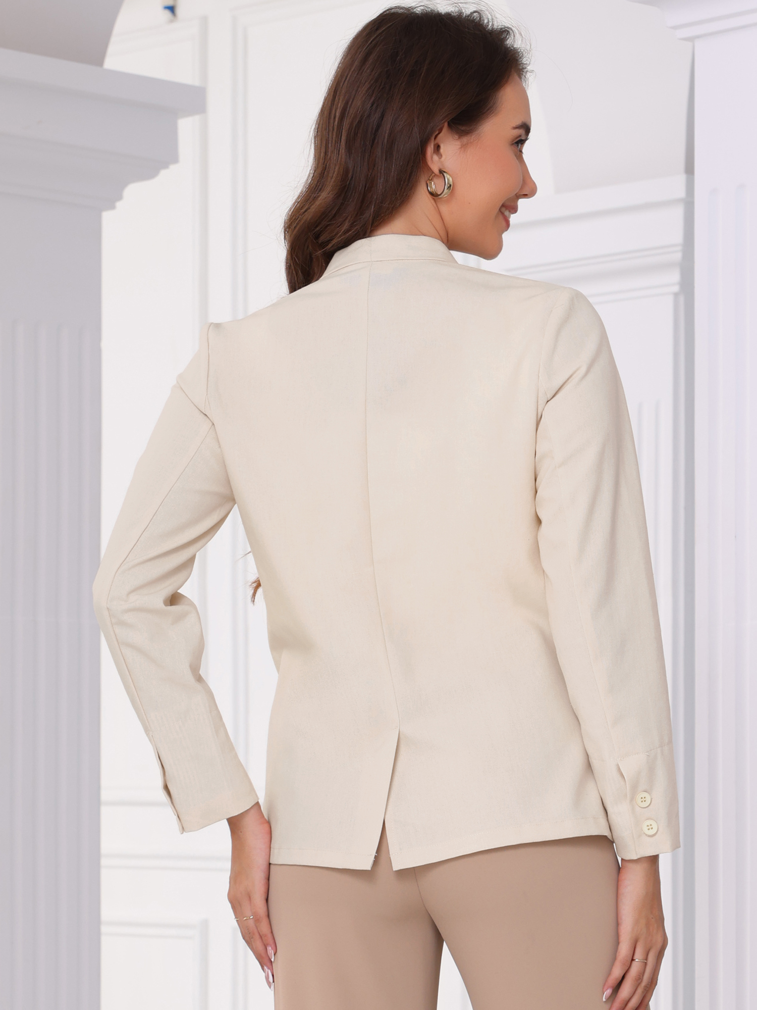 DARING DIVA Women's Linen Lightweight Long Sleeve Single Breasted Blazer XS Apricot