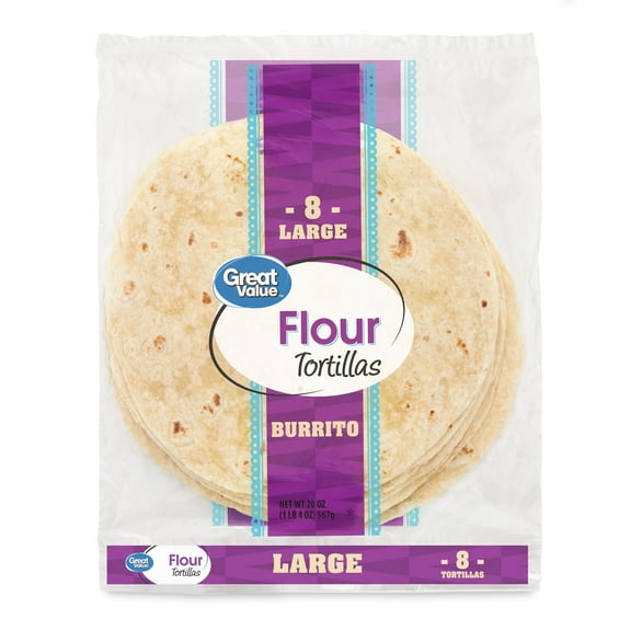 Great Value Large Burrito Flour Tortillas, 8 Count