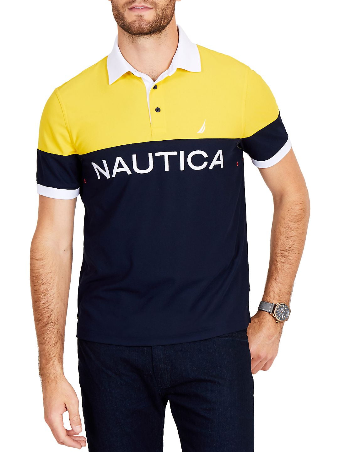 Nautica Mens Classic Fit Navtech Colorblock Polo