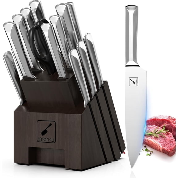 imarku Knife Set, 16 PCS High Carbon Japanese Stainless Steel Knife Sets for Kitchen with Block, Ultra Sharp Kitchen Knife Set with Sharpener Chef Knife Set, Dishwasher Safe, fathers day gitfs