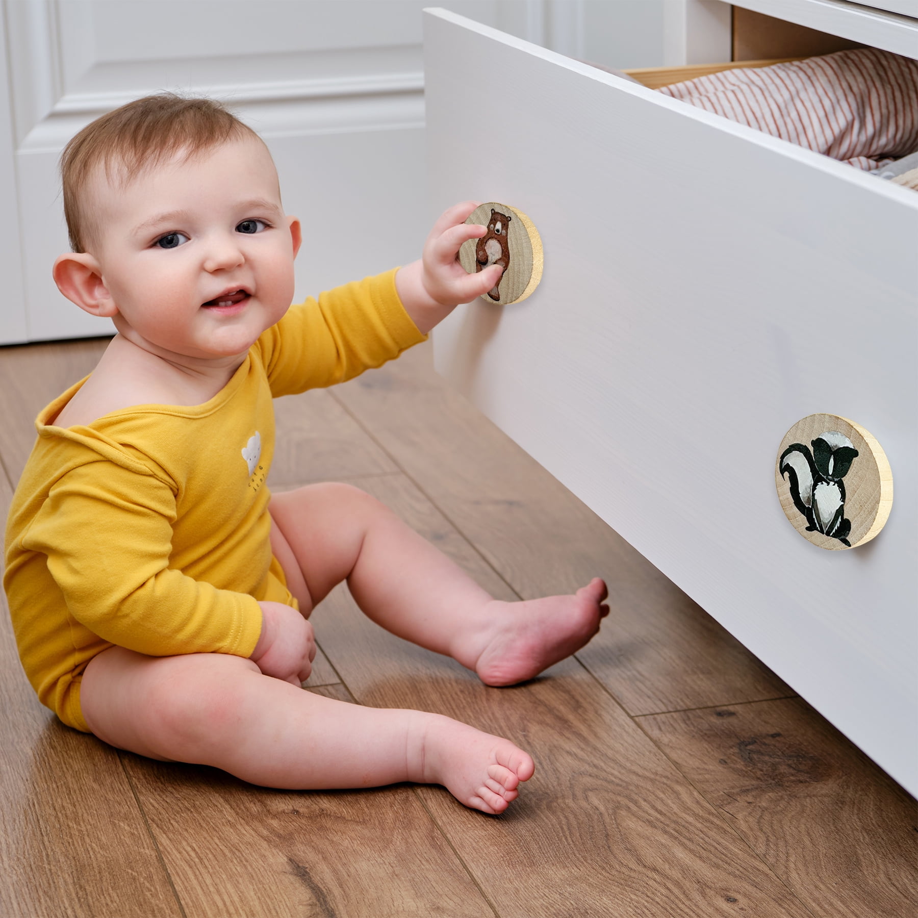 Jamjam Animal Wood Dresser Cabinet Drawer Knobs Round Unique Decorative Wooden Drawer Knobs for Kids Cabinets