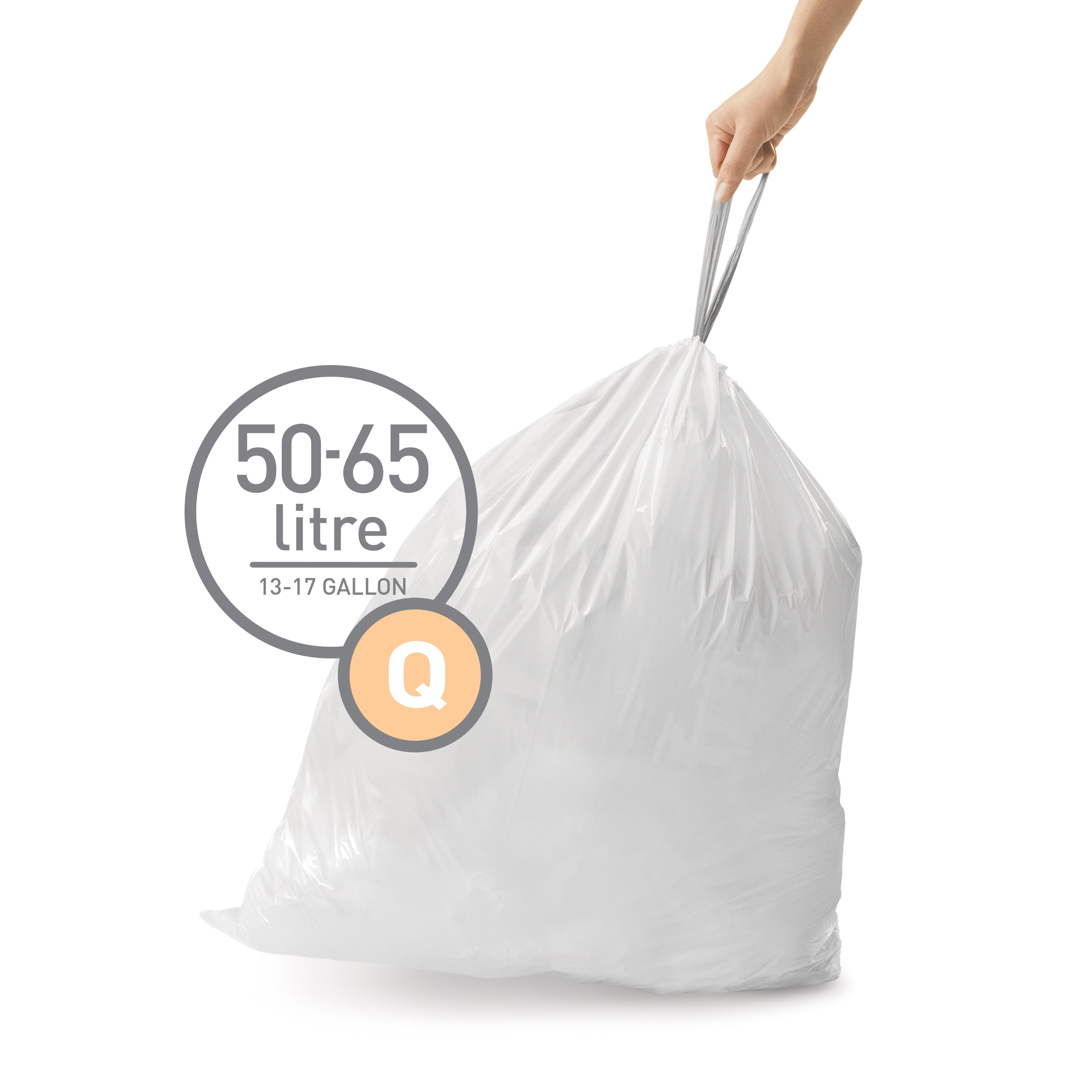 60 Count 50-65 simplehuman Code Q Custom Fit Trash Can Liner 3 refill packs 