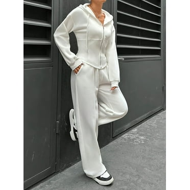 Women's Drawstring Hooded Sweatshirt and Sweatpants Set