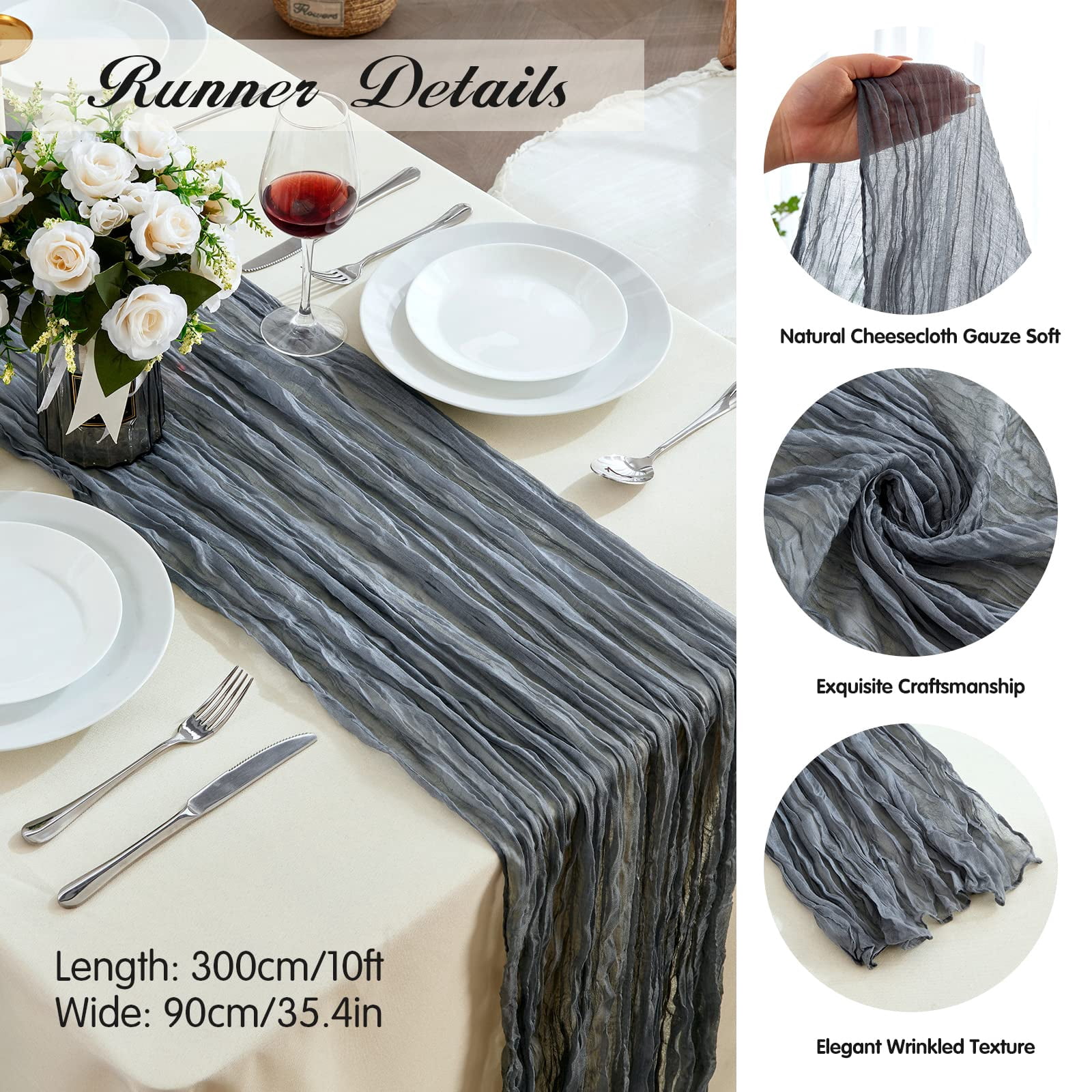 6 Pack Sage Green Cheesecloth Table Runners 10ft Wide Gauze Boho for Bridal Shower Wedding Table Decorations