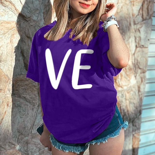 Hot Sale!! T-Shirts de la Saint-Valentin pour Femmes Imprimés Graphiques Mignons Léopard Cœur Amour Manches Courtes Col Rond Violet + m