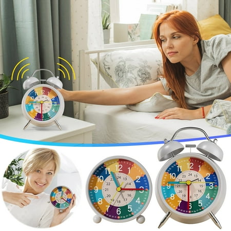 Nsxcdh Kids Learning Alarm Clock Analog Quartz Colorful 3.74x3.74x1.97 in Silent Painted Metal Night Light Bedtime Home Educational Tool Christmas Gifts for Grandkids