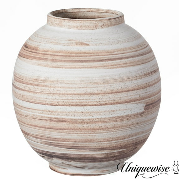 Uniquewise 9-inches Ceramic Stripe Vase Vintage Boho Decorative Piece for Pampas Grass Ideal for Living Room Coffee Table Mantle Shelf and Centerpieces Modern Farmhouse Decor & Occassion Gift, White