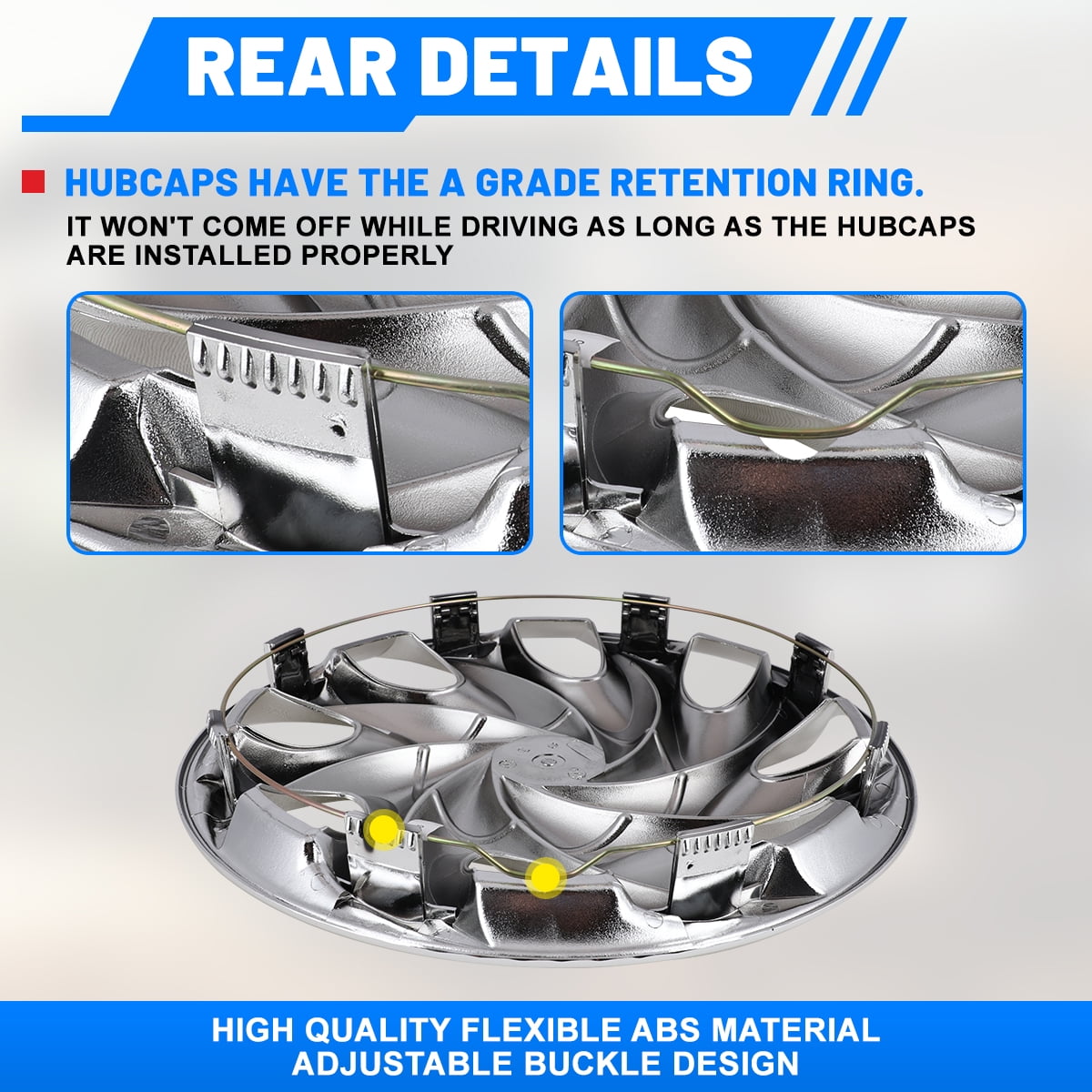 4PCS Set 15" Universal Hubcap Wheel Cover Replacement,Wheel Rim Cover Exterior Accessories,Snap On Car Truck SUV,ABS Material(15-Inch,Chrome)