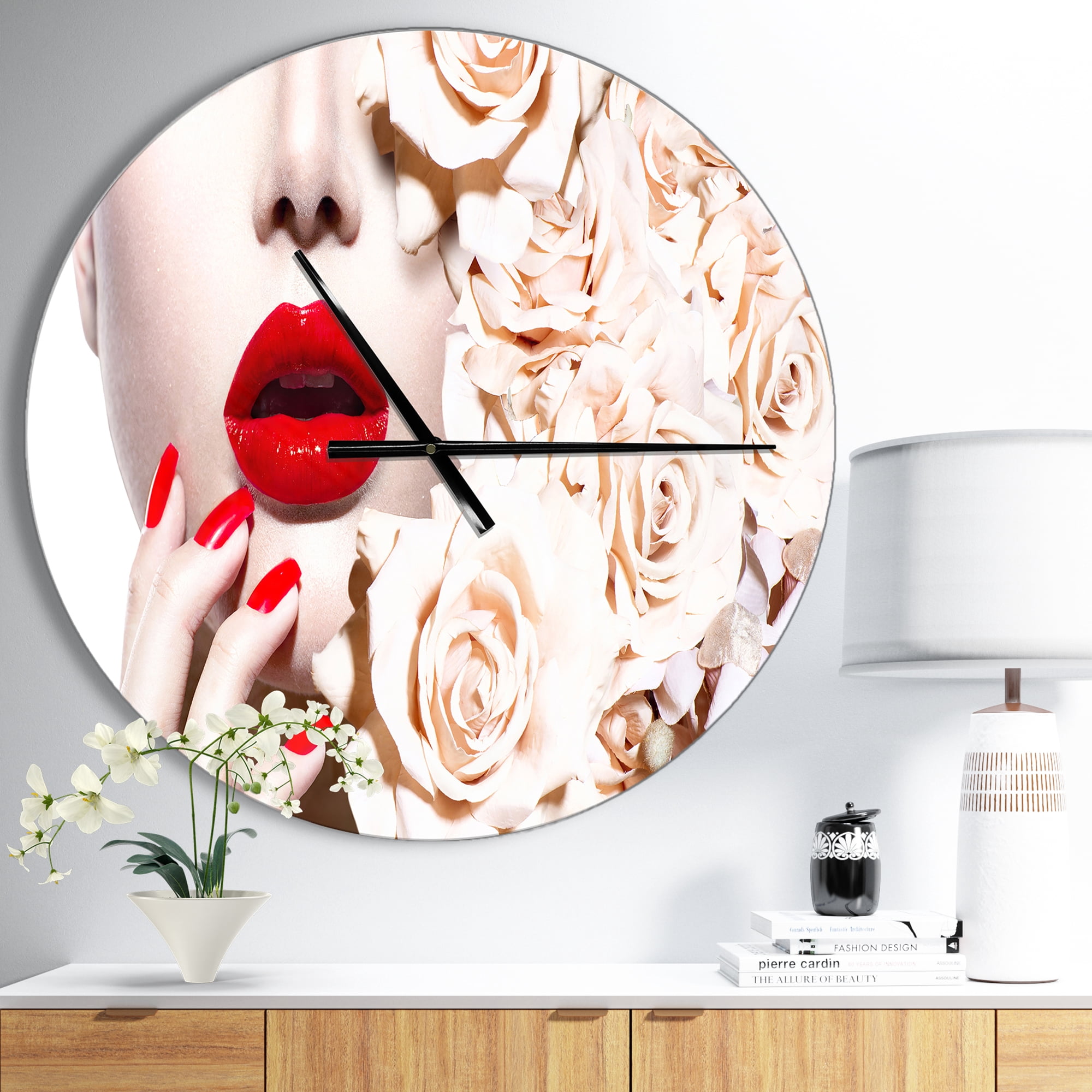 Designart 'Fashion Sexy Woman with Flowers ' Shabby Chic wall clock