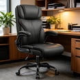 thumbnail image 1 of Silla de oficina, ergonómica, grande y alta, silla de computadora de computadora, silla ejecutiva de piel transpirable con respaldo alto ajustable y apoyabrazos abatibles, soporte lumbar（Negro）, 1 of 6