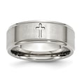 thumbnail image 1 of Stainless Steel Cross 8mm Ridged Edge Ring Man Religious Wedding Designed  For Dad Mens  For Him, 1 of 11