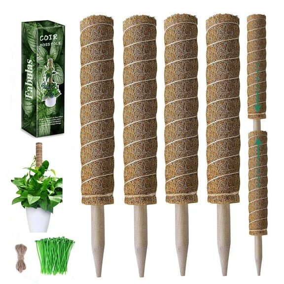 WOORNIGOJIN 47.5" Moss Poles Coir Material Plant Support Stakes with Garden Ties Reusable (4 Pack)