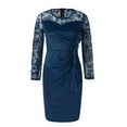 thumbnail image 4 of Sngxgn Women's Crewneck Long Sleeve Tie Waist A-Line Swing Bodycon Short Dress Casual Solid Ribbed Knit Sweater Dress(Navy,XL), 4 of 5