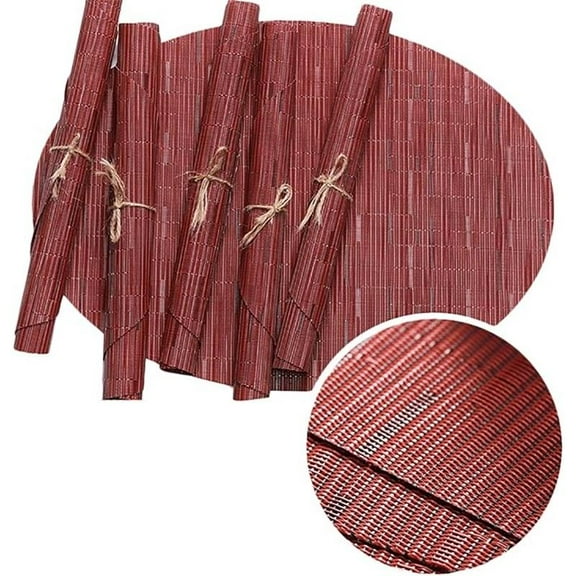 Placemats Set of 6 Washable Indoor/Outdoor Vinyl Place Mats for Dining Table Durable PVC Weave Table Mats Oval 13x18'' Burgundy