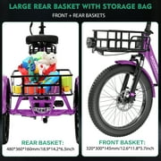 MOONCOOL TK1 Folding Electric Tricycle for Adults,48V 14.5Ah Removable battery, 1000W Motor, 20 Fat Tire Step-Thru 3 Wheel Electric Bicycle W/ Front & Rear Storage Bag Kit
