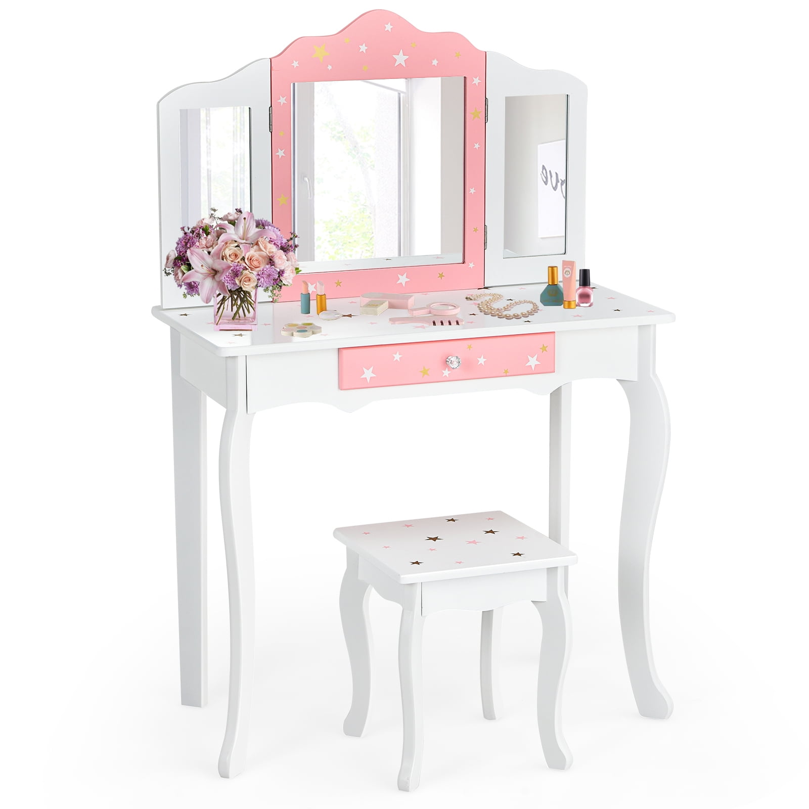Coelon Kids Vanity Table & Chair Set, Princess Makeup Dressing Table w